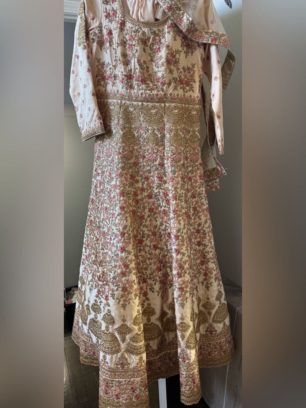 Embroidered Cream Gold & light pink peach Formal Dress size small to medium